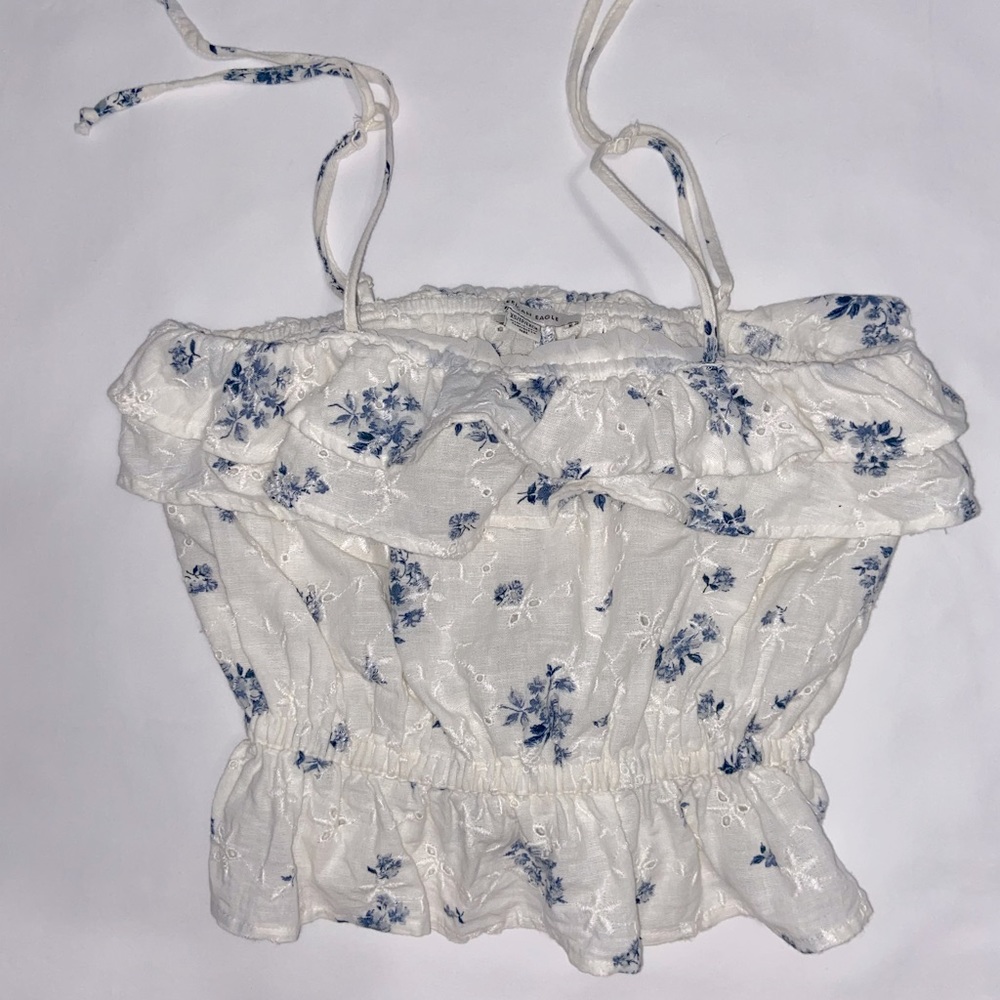 White and blue floral pattern tank top